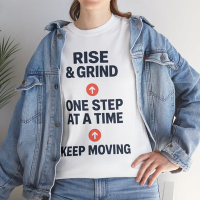 Motivational Unisex Tee | Rise & Grind, Workout Shirt, Inspirational Gift, Gym Top, Relaxed Fit, Daily Reminder