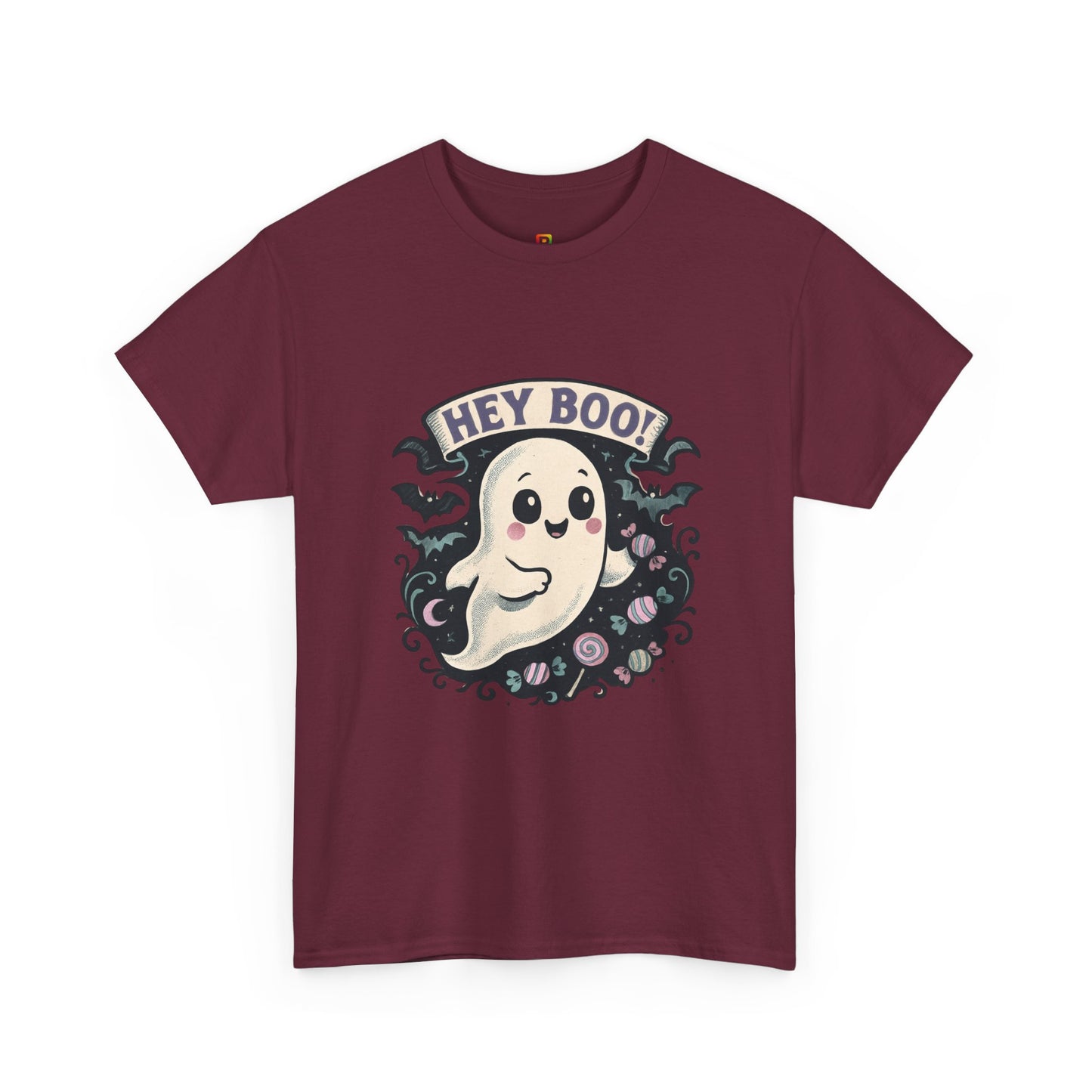 Halloween Ghost Tee, Unisex Cotton Shirt, Spooky Costume, Trick or Treat Apparel, Here for the Boos, Hey Boo Graphic Top