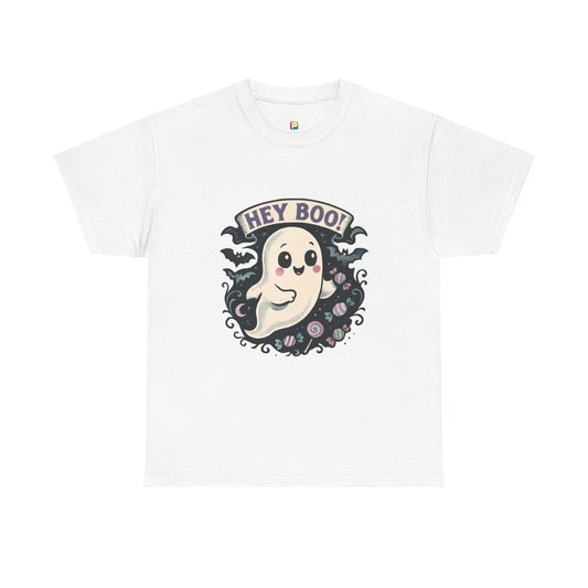 Halloween Ghost Tee, Unisex Cotton Shirt, Spooky Costume, Trick or Treat Apparel, Here for the Boos, Hey Boo Graphic Top