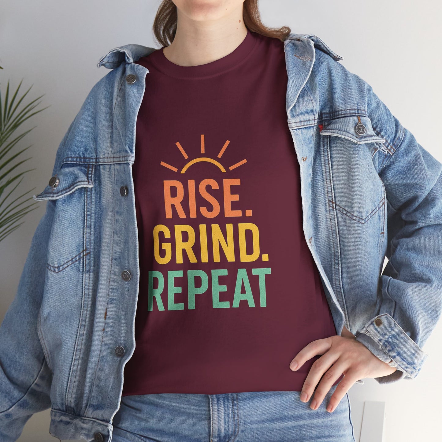 Stay Motivated with Our 'Rise. Grind. Repeat.' Unisex Heavy Cotton Tee - Perfect for Fitness Enthusiasts, Casual Wear, and Gift Ideas!