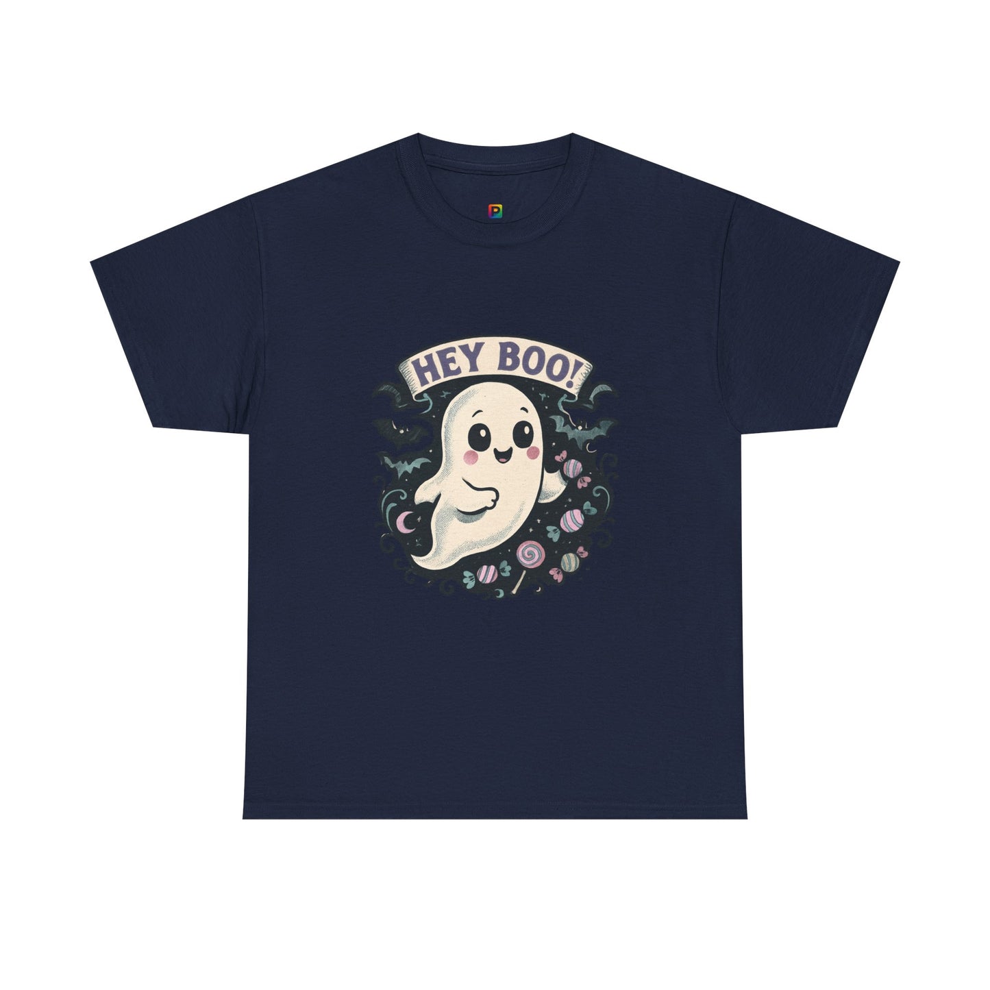 Halloween Ghost Tee, Unisex Cotton Shirt, Spooky Costume, Trick or Treat Apparel, Here for the Boos, Hey Boo Graphic Top