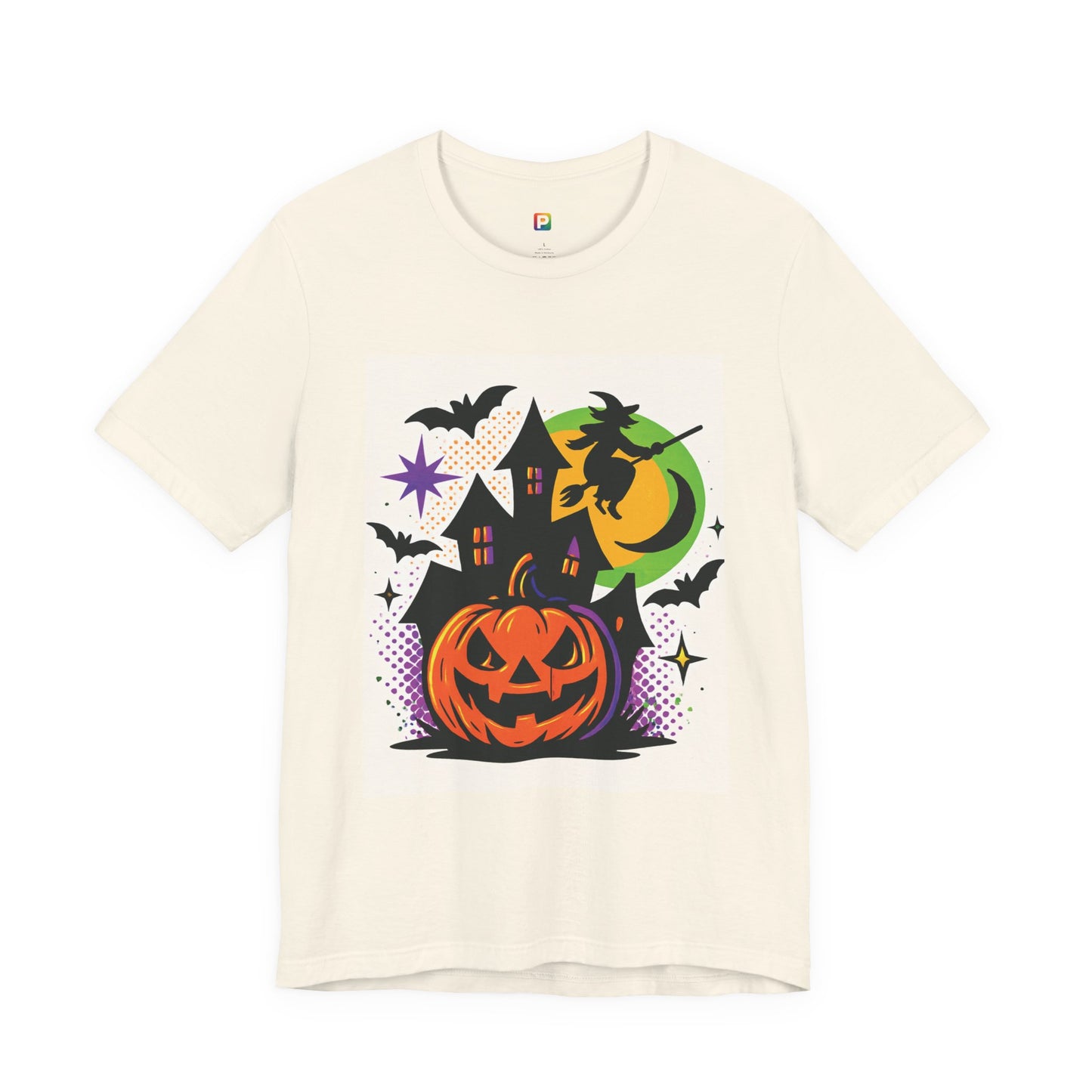 Halloween Unisex Tee with Pumpkin & Witch Design, Spooky Shirt, Fall Fashion, Halloween Party Outfit, Gift for Halloween Lovers