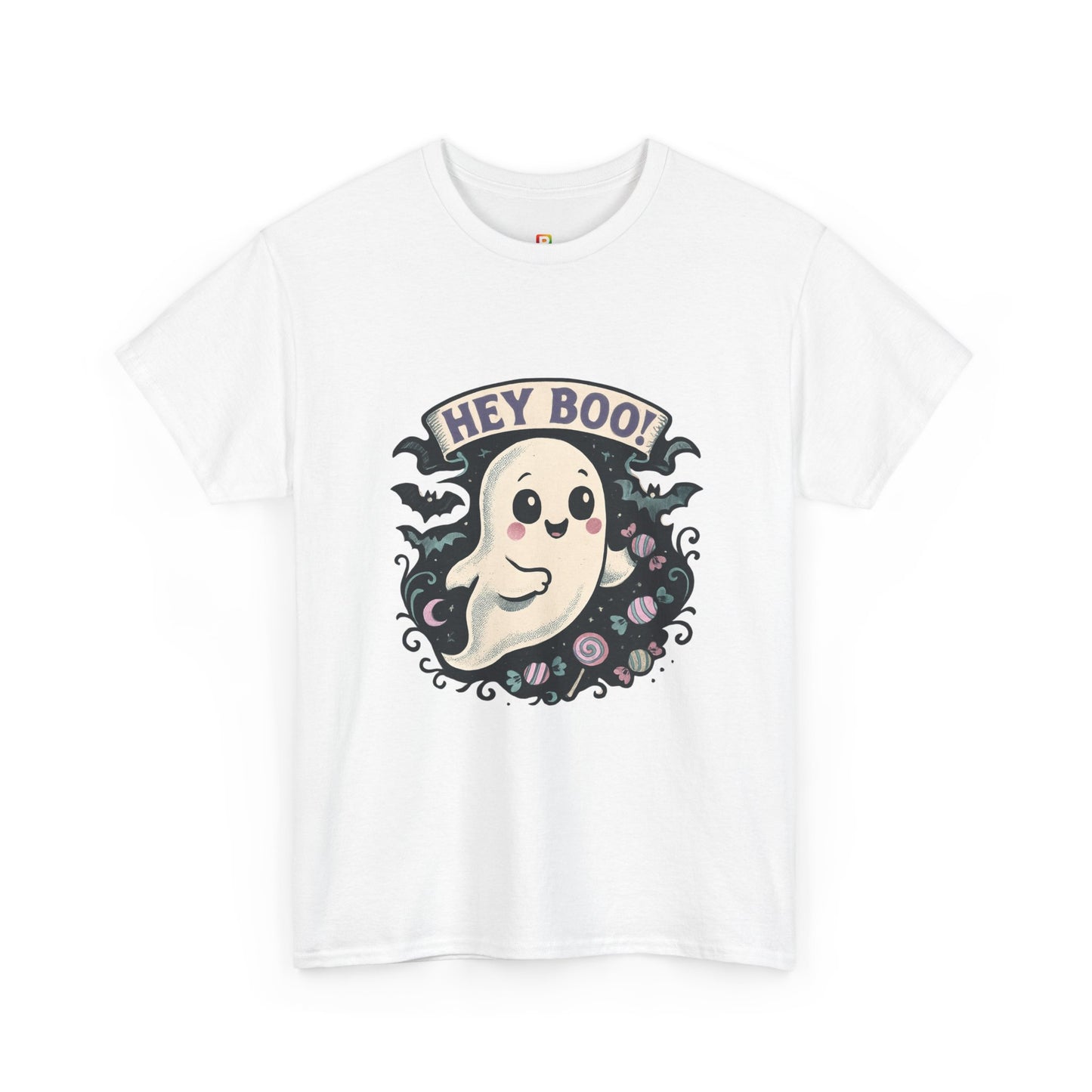 Halloween Ghost Tee, Unisex Cotton Shirt, Spooky Costume, Trick or Treat Apparel, Here for the Boos, Hey Boo Graphic Top