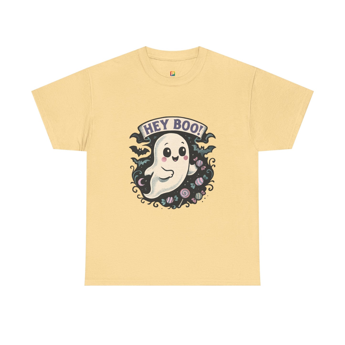 Halloween Ghost Tee, Unisex Cotton Shirt, Spooky Costume, Trick or Treat Apparel, Here for the Boos, Hey Boo Graphic Top