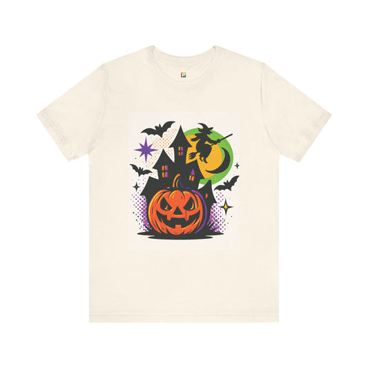 Halloween Unisex Tee with Pumpkin & Witch Design, Spooky Shirt, Fall Fashion, Halloween Party Outfit, Gift for Halloween Lovers