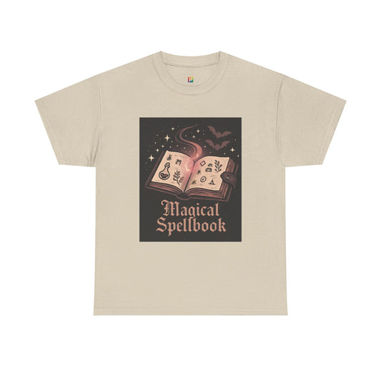 Magical Spellbook Unisex Heavy Cotton Tee, Witchy Shirt, Halloween Apparel, Gift for Her, Cozy Everyday Wear