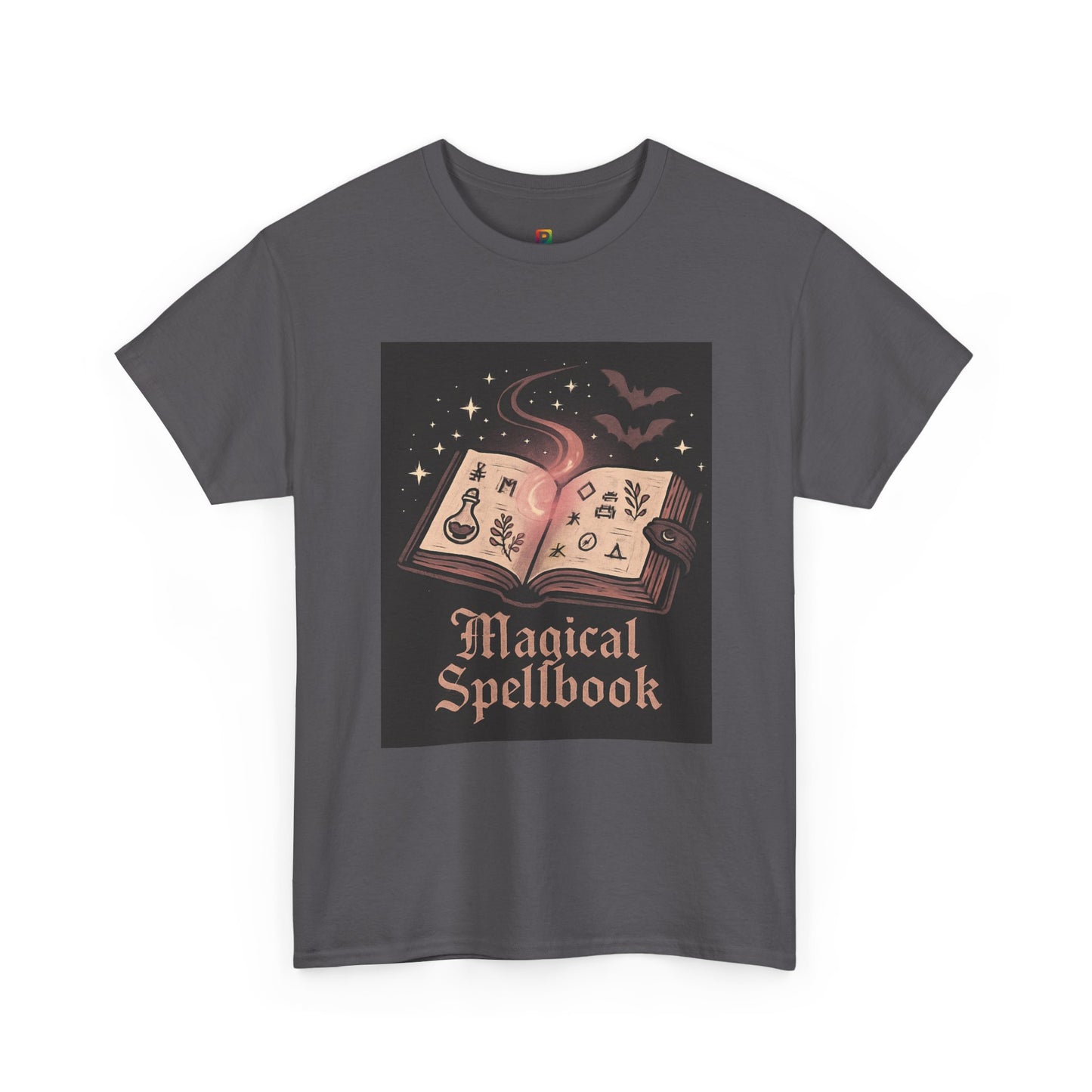 Magical Spellbook Unisex Heavy Cotton Tee, Witchy Shirt, Halloween Apparel, Gift for Her, Cozy Everyday Wear