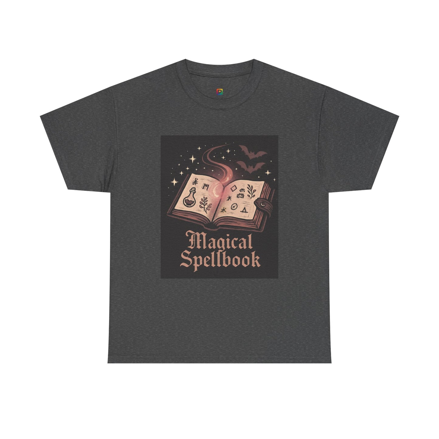 Magical Spellbook Unisex Heavy Cotton Tee, Witchy Shirt, Halloween Apparel, Gift for Her, Cozy Everyday Wear