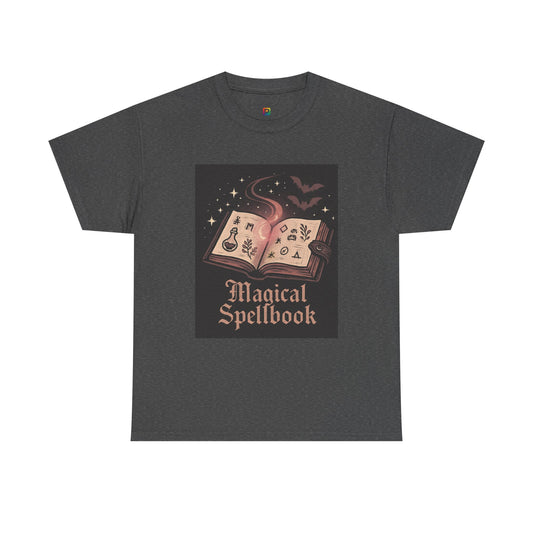 Magical Spellbook Unisex Heavy Cotton Tee, Witchy Shirt, Halloween Apparel, Gift for Her, Cozy Everyday Wear