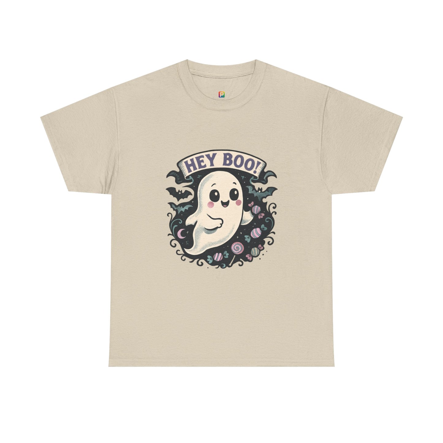 Halloween Ghost Tee, Unisex Cotton Shirt, Spooky Costume, Trick or Treat Apparel, Here for the Boos, Hey Boo Graphic Top