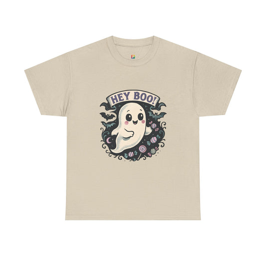 Halloween Ghost Tee, Unisex Cotton Shirt, Spooky Costume, Trick or Treat Apparel, Here for the Boos, Hey Boo Graphic Top