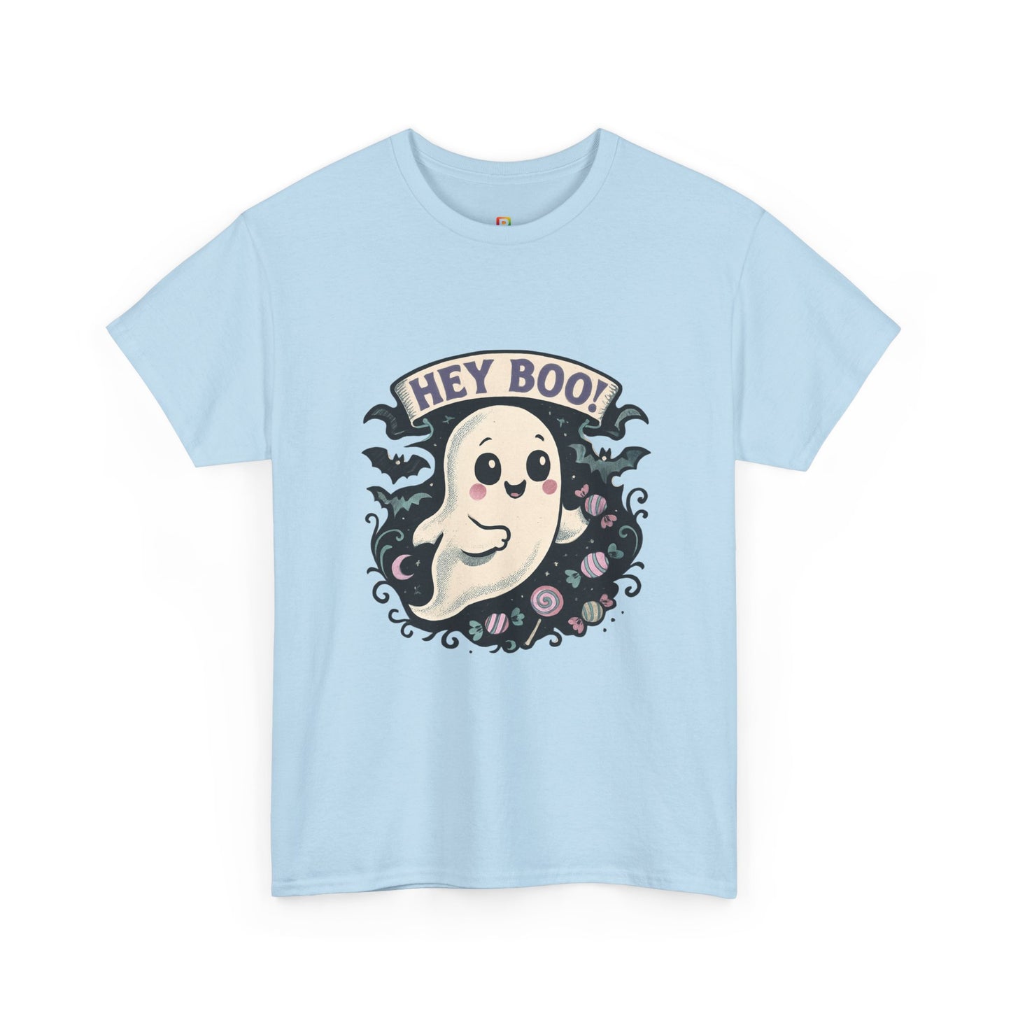 Halloween Ghost Tee, Unisex Cotton Shirt, Spooky Costume, Trick or Treat Apparel, Here for the Boos, Hey Boo Graphic Top