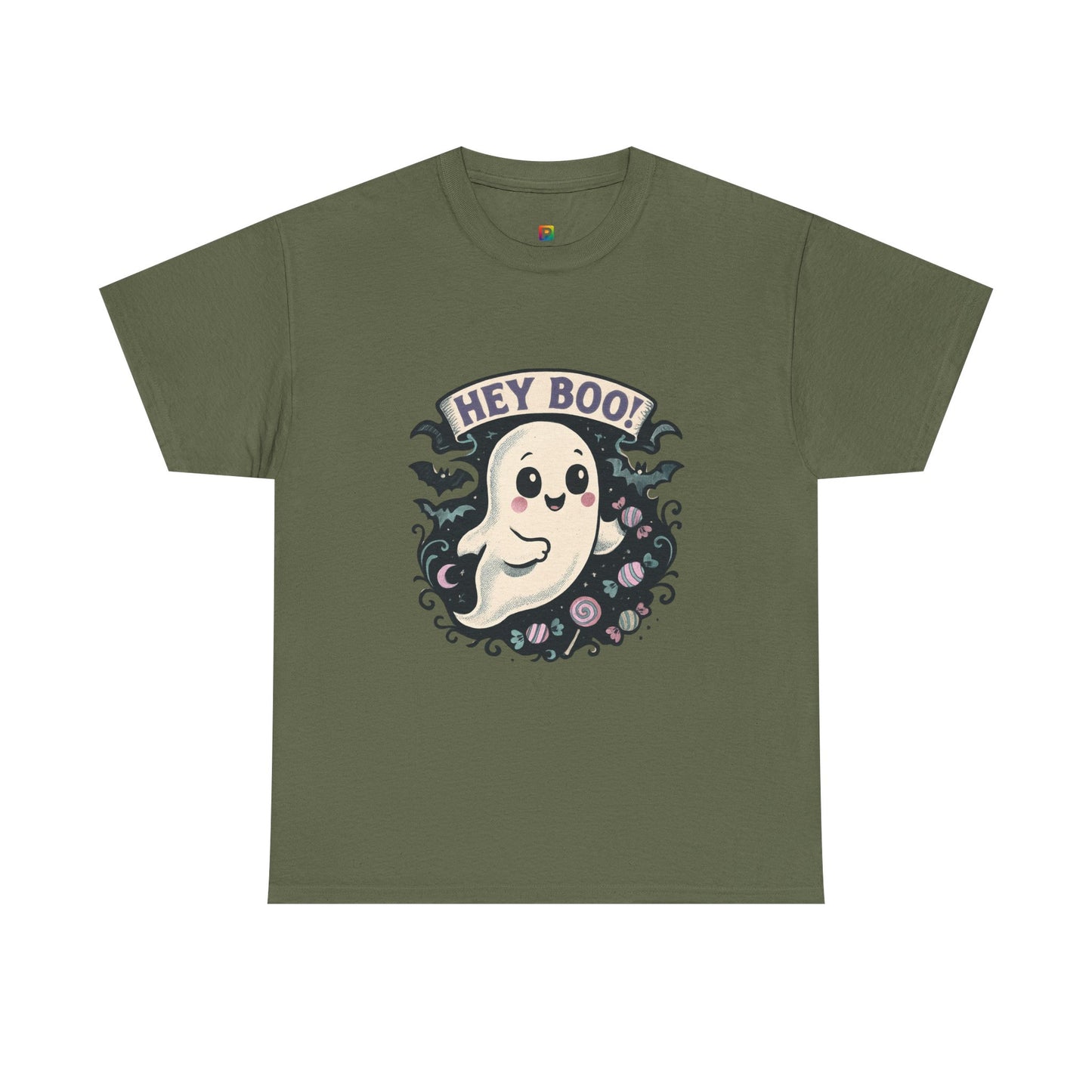 Halloween Ghost Tee, Unisex Cotton Shirt, Spooky Costume, Trick or Treat Apparel, Here for the Boos, Hey Boo Graphic Top