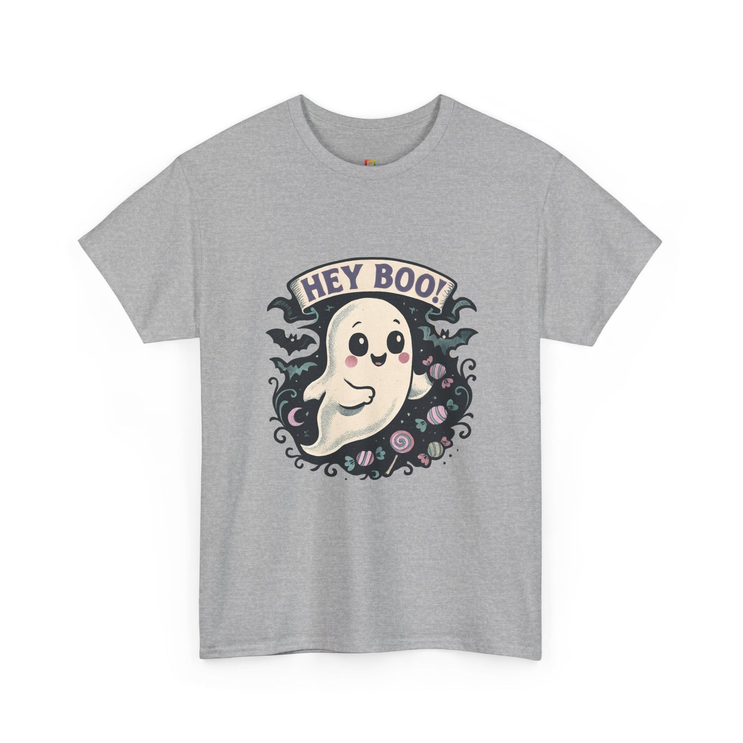 Halloween Ghost Tee, Unisex Cotton Shirt, Spooky Costume, Trick or Treat Apparel, Here for the Boos, Hey Boo Graphic Top