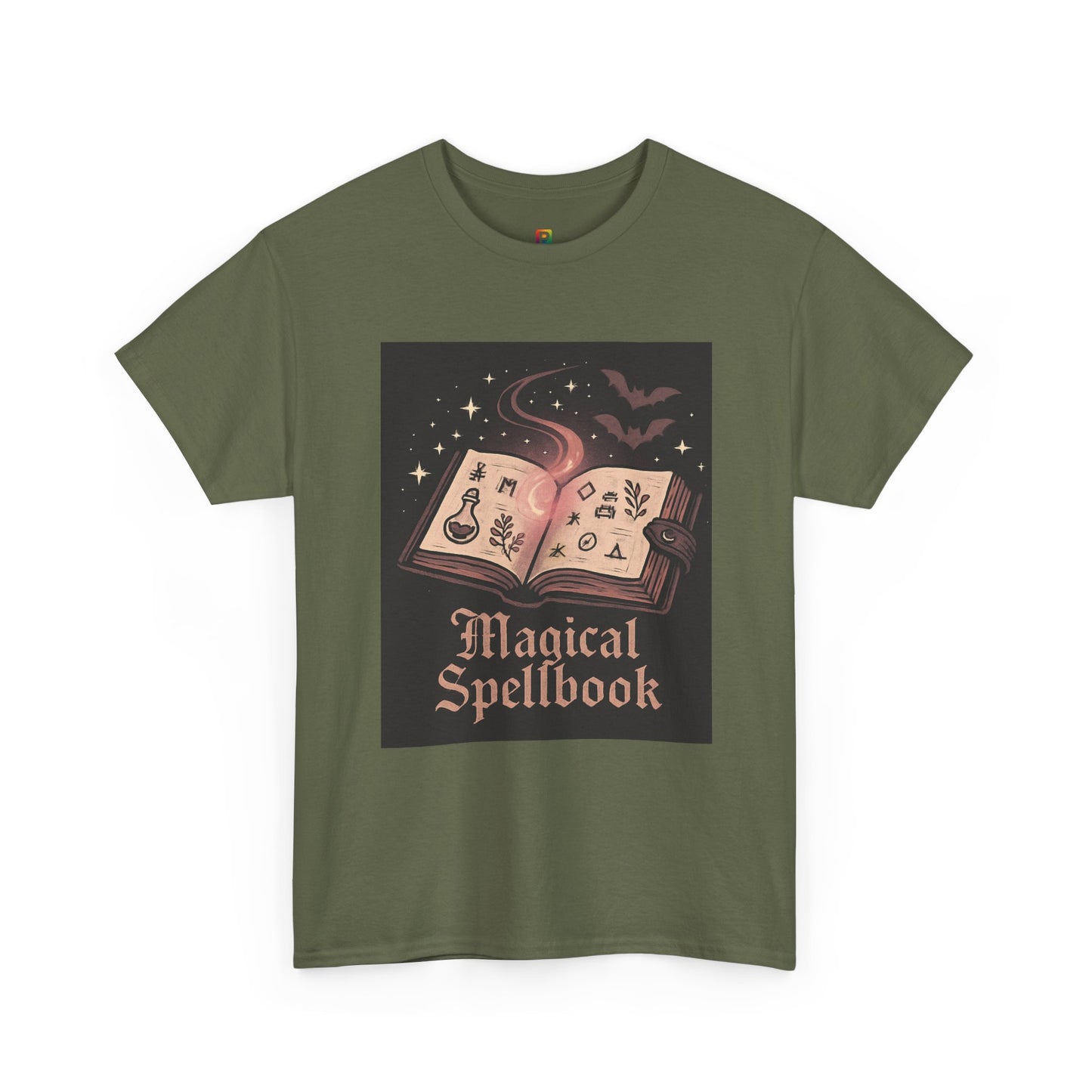 Magical Spellbook Unisex Heavy Cotton Tee, Witchy Shirt, Halloween Apparel, Gift for Her, Cozy Everyday Wear