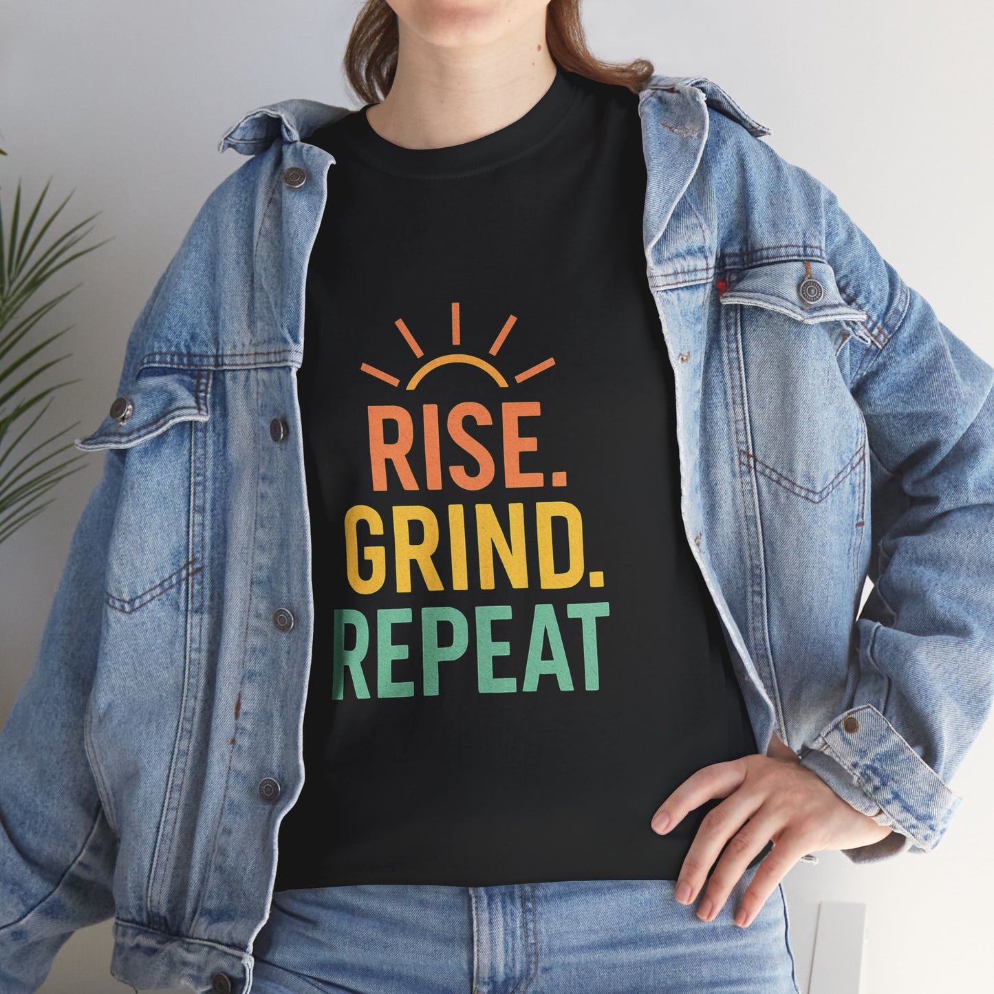 Stay Motivated with Our 'Rise. Grind. Repeat.' Unisex Heavy Cotton Tee - Perfect for Fitness Enthusiasts, Casual Wear, and Gift Ideas!