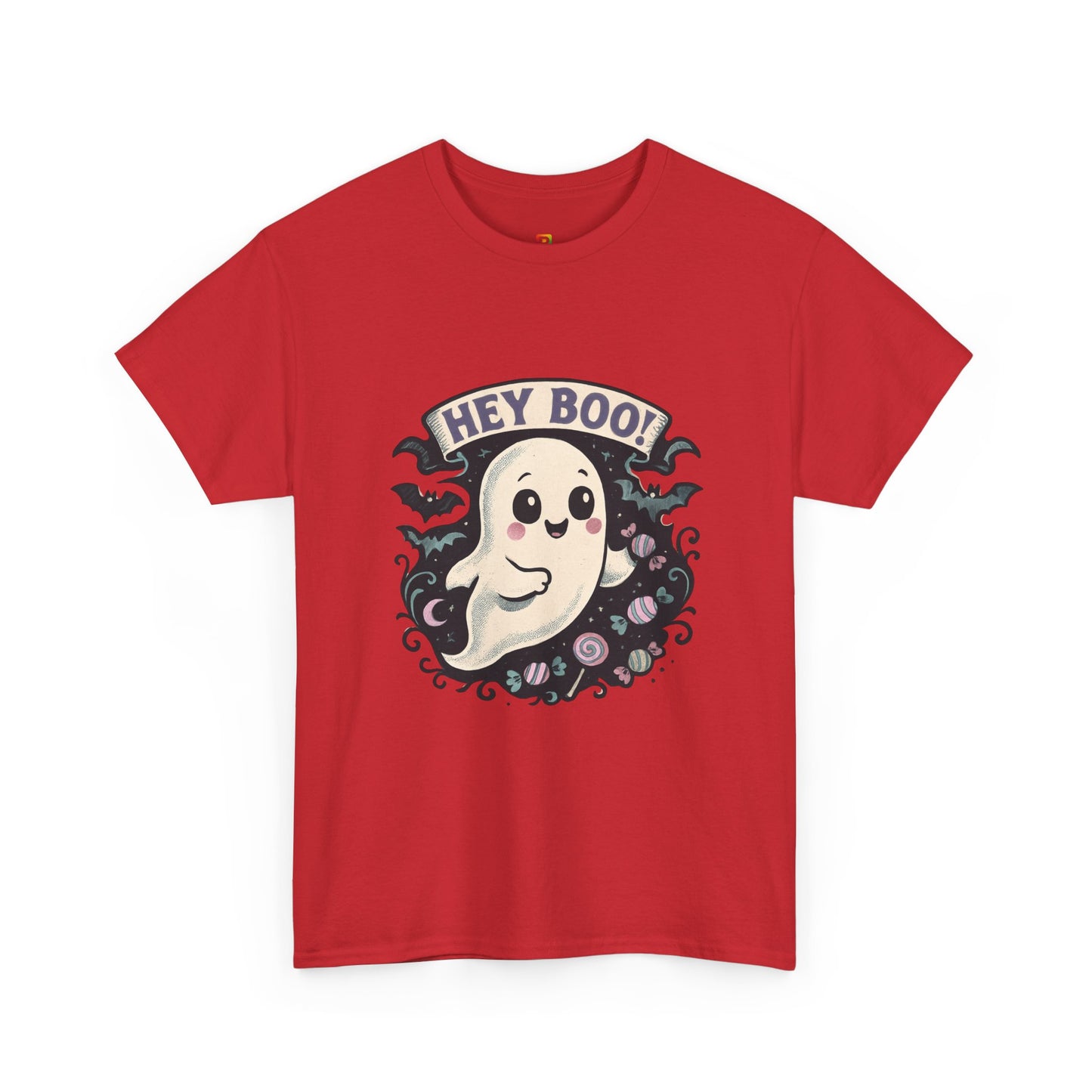 Halloween Ghost Tee, Unisex Cotton Shirt, Spooky Costume, Trick or Treat Apparel, Here for the Boos, Hey Boo Graphic Top