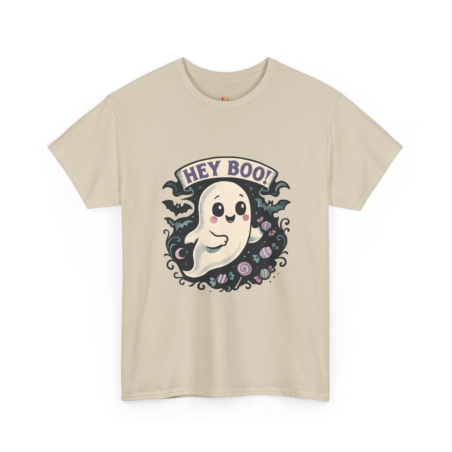 Halloween Ghost Tee, Unisex Cotton Shirt, Spooky Costume, Trick or Treat Apparel, Here for the Boos, Hey Boo Graphic Top