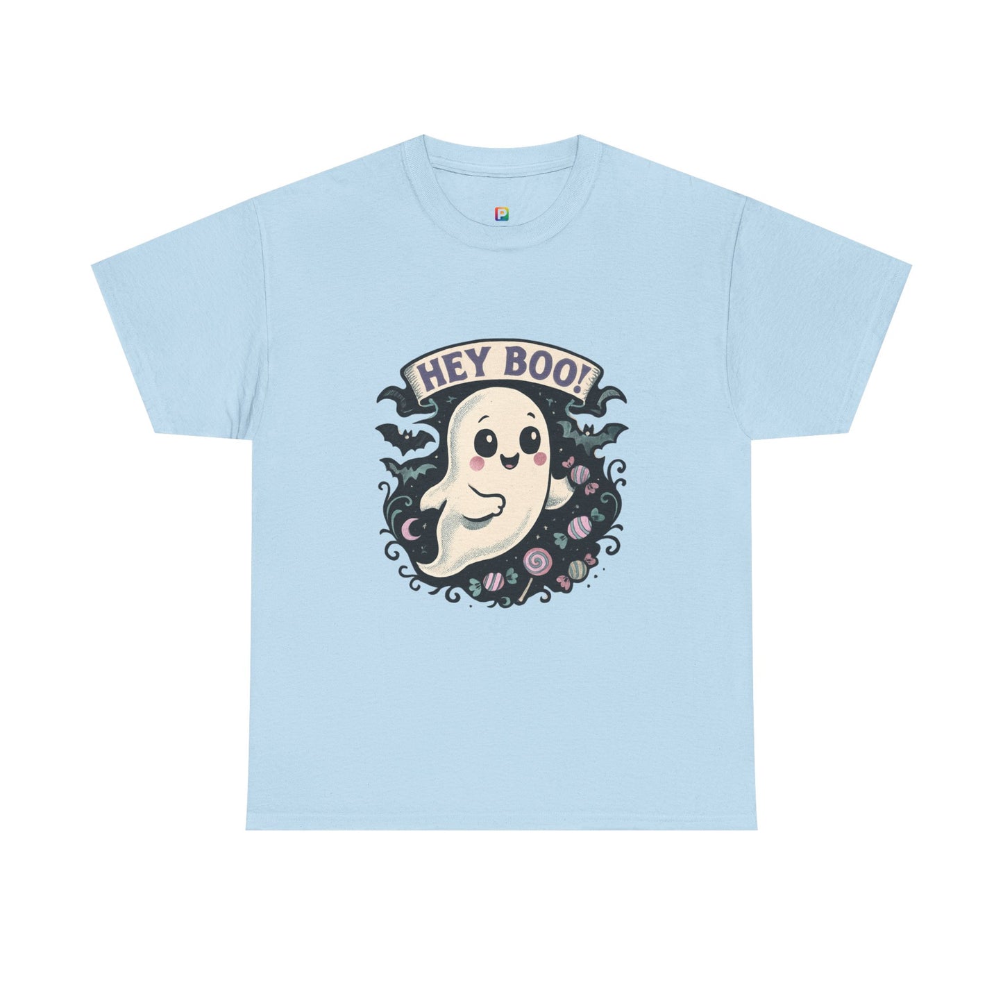 Halloween Ghost Tee, Unisex Cotton Shirt, Spooky Costume, Trick or Treat Apparel, Here for the Boos, Hey Boo Graphic Top