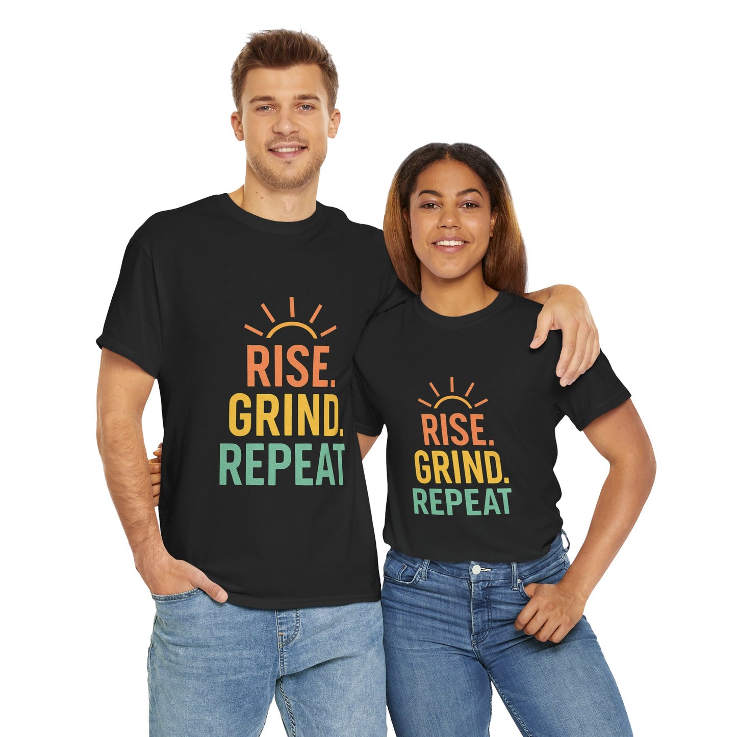 Stay Motivated with Our 'Rise. Grind. Repeat.' Unisex Heavy Cotton Tee - Perfect for Fitness Enthusiasts, Casual Wear, and Gift Ideas!