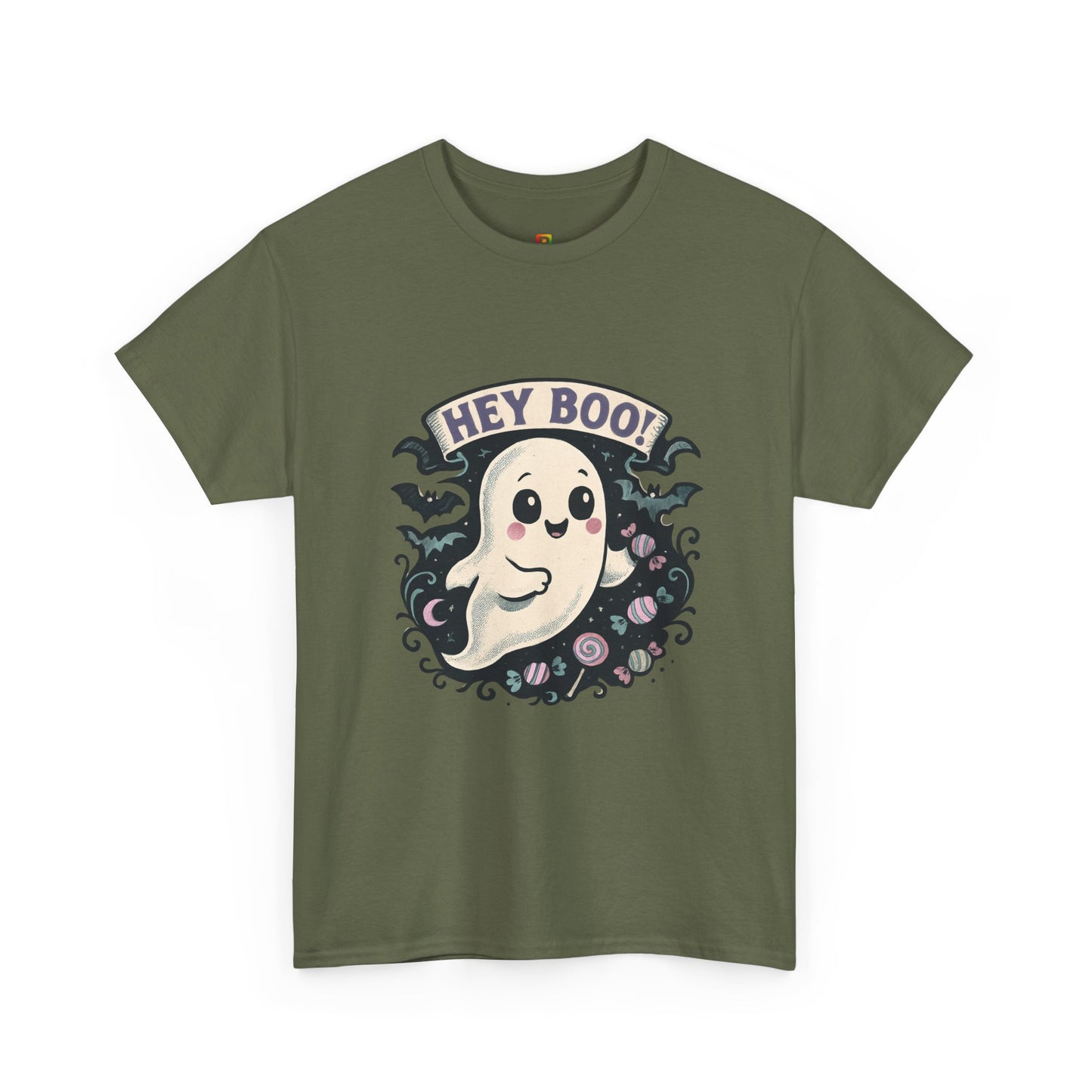Halloween Ghost Tee, Unisex Cotton Shirt, Spooky Costume, Trick or Treat Apparel, Here for the Boos, Hey Boo Graphic Top